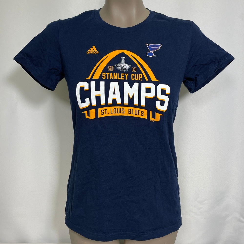 St Louis Blues 2019 Stanley Cup Champs Adidas Amplifier T-Shirt Women's SMALL